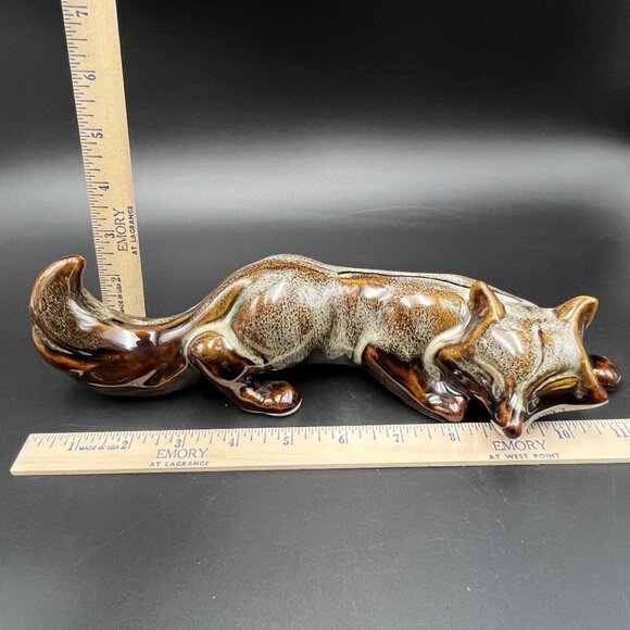 Vintage Art Pottery Fox Figurine Brown Drip Glaze Handcrafted Ceramic Sculpture - Picture 12 of 12